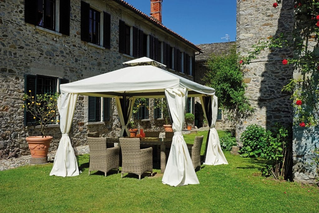 Gazebo Nebraska per giardino in alluminio quadrato 3x3 tende laterali - Outdoor Privé