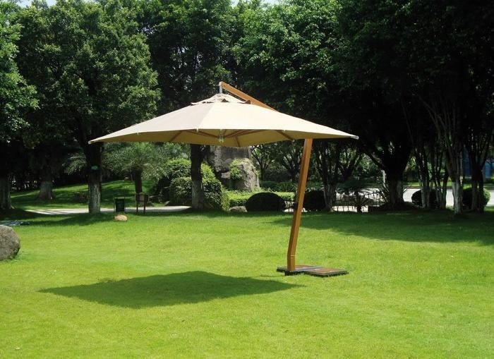 Ombrellone quadrato con fusto in alluminio e palo verniciato effetto legno 3,5x3,5 mt. - Outdoor Privé