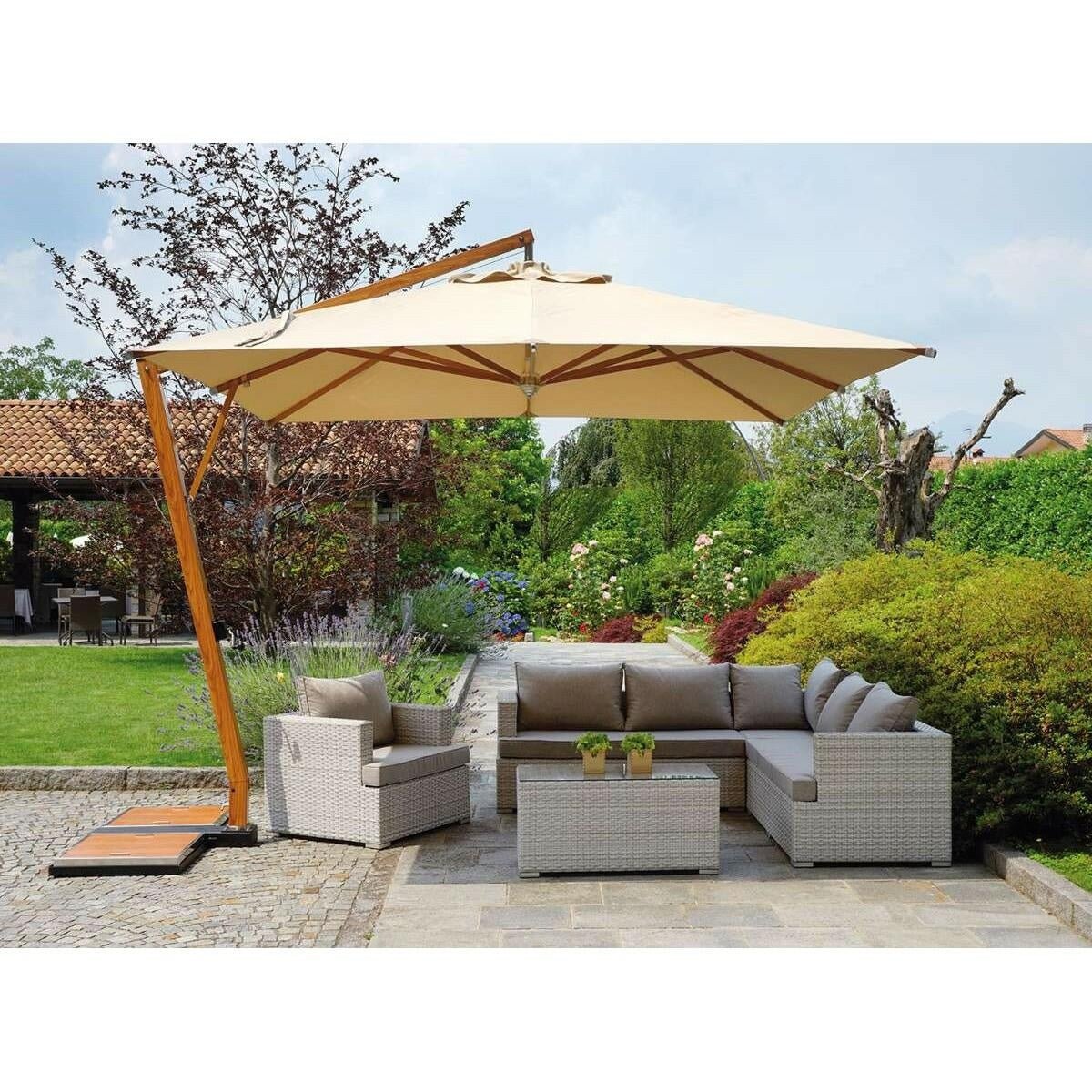 Ombrellone quadrato con fusto in alluminio e palo verniciato effetto legno 3,5x3,5 mt. - Outdoor Privé