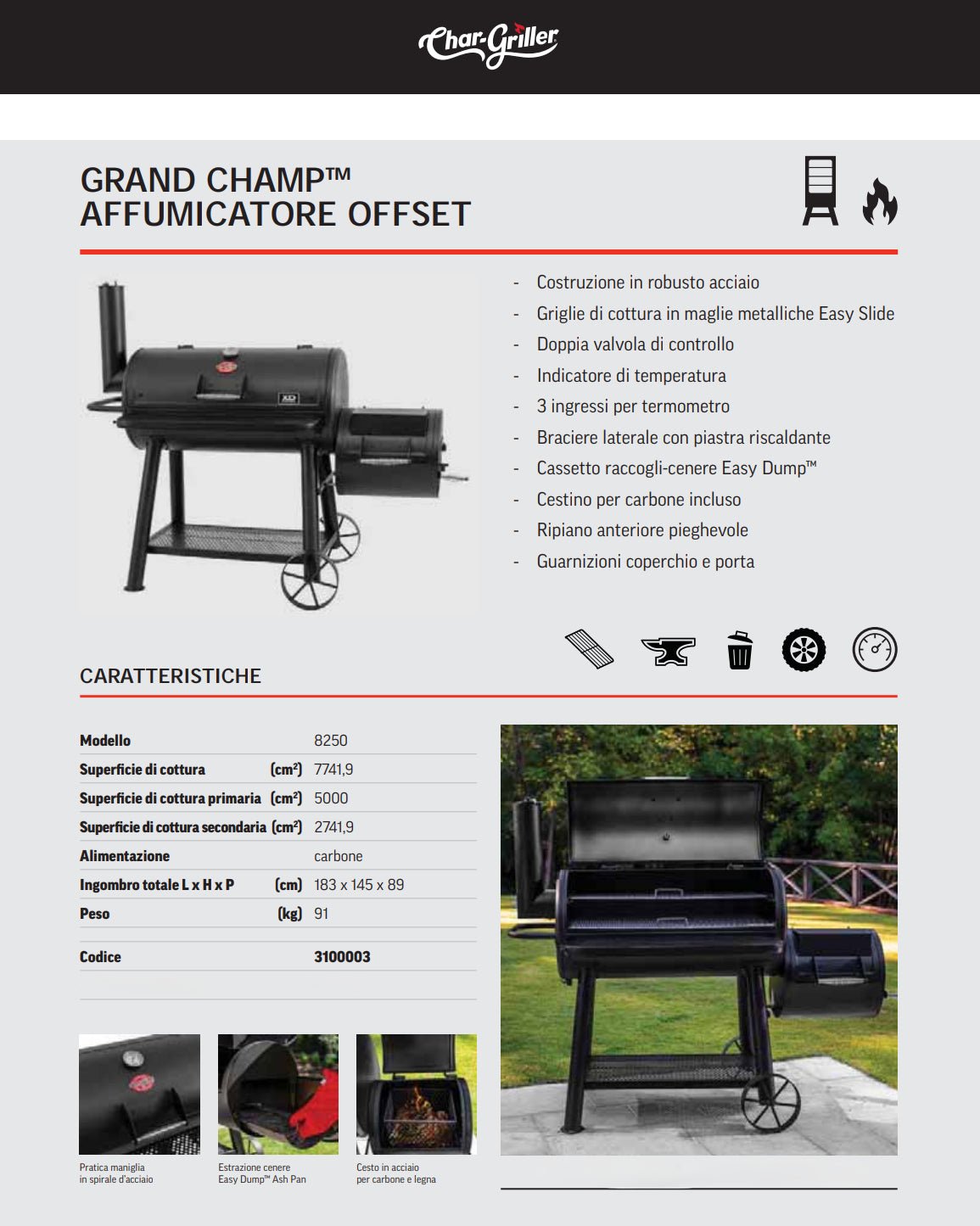 AFFUMICATORE E GRIGLIA CARBONELLA GRAND CHAMP OFFSET CHAR - GRILLER - Outdoor Privé