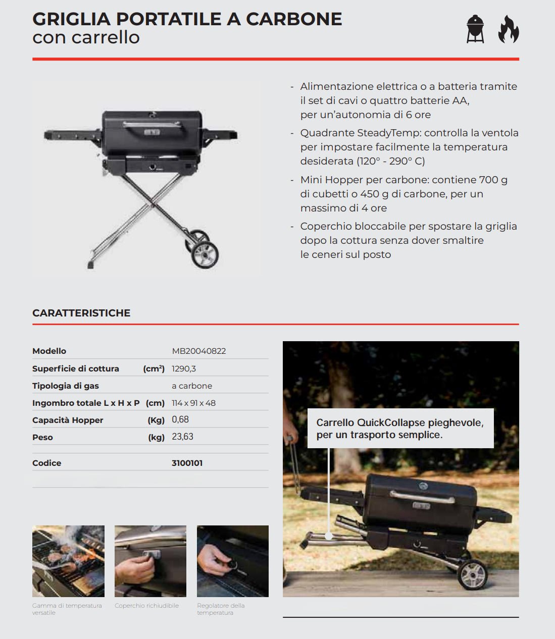 Barbecue a carbone portatile e affumicatore con carrello Masterbuilt - Outdoor Privé