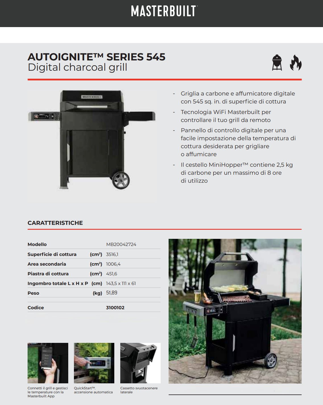 Barbecue e affumicatore a carbonella digitale AutoIgnite Series 545 Masterbuilt - Outdoor Privé