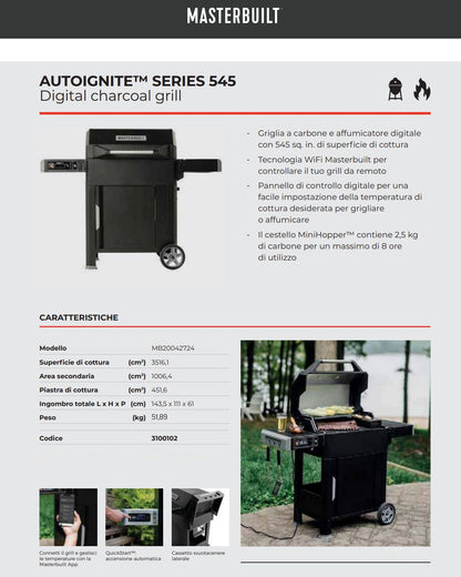 Barbecue e affumicatore a carbonella digitale AutoIgnite Series 545 Masterbuilt - Outdoor Privé