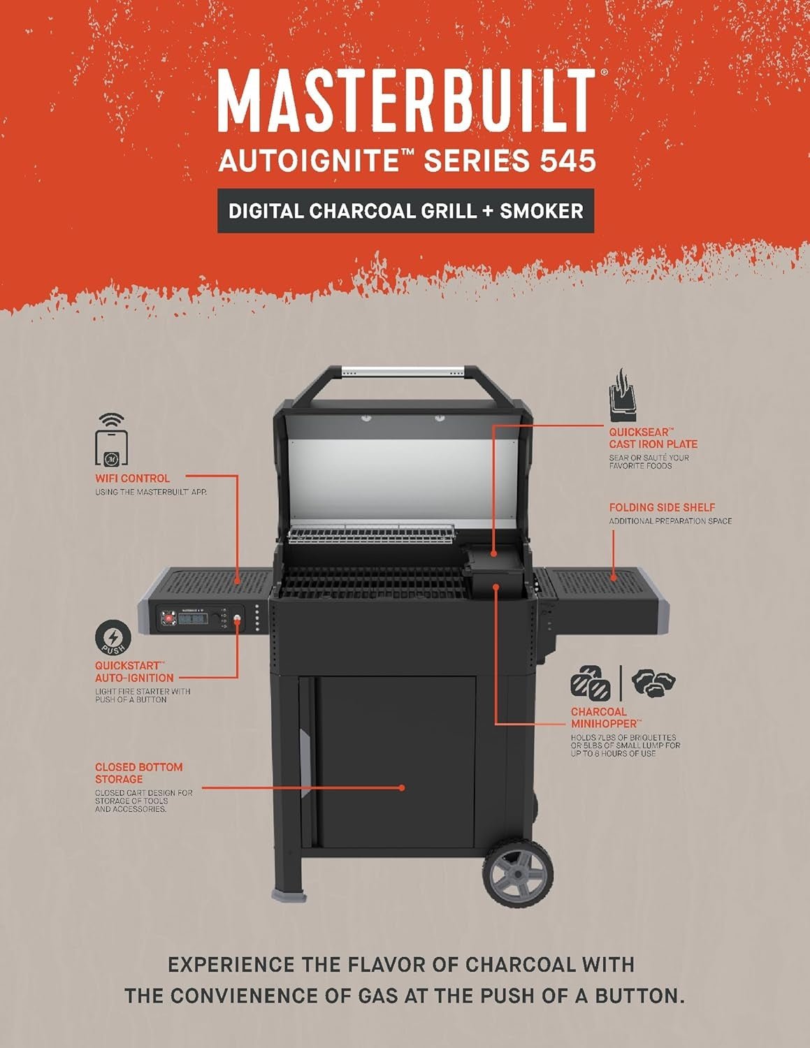 Barbecue e affumicatore a carbonella digitale AutoIgnite Series 545 Masterbuilt - Outdoor Privé