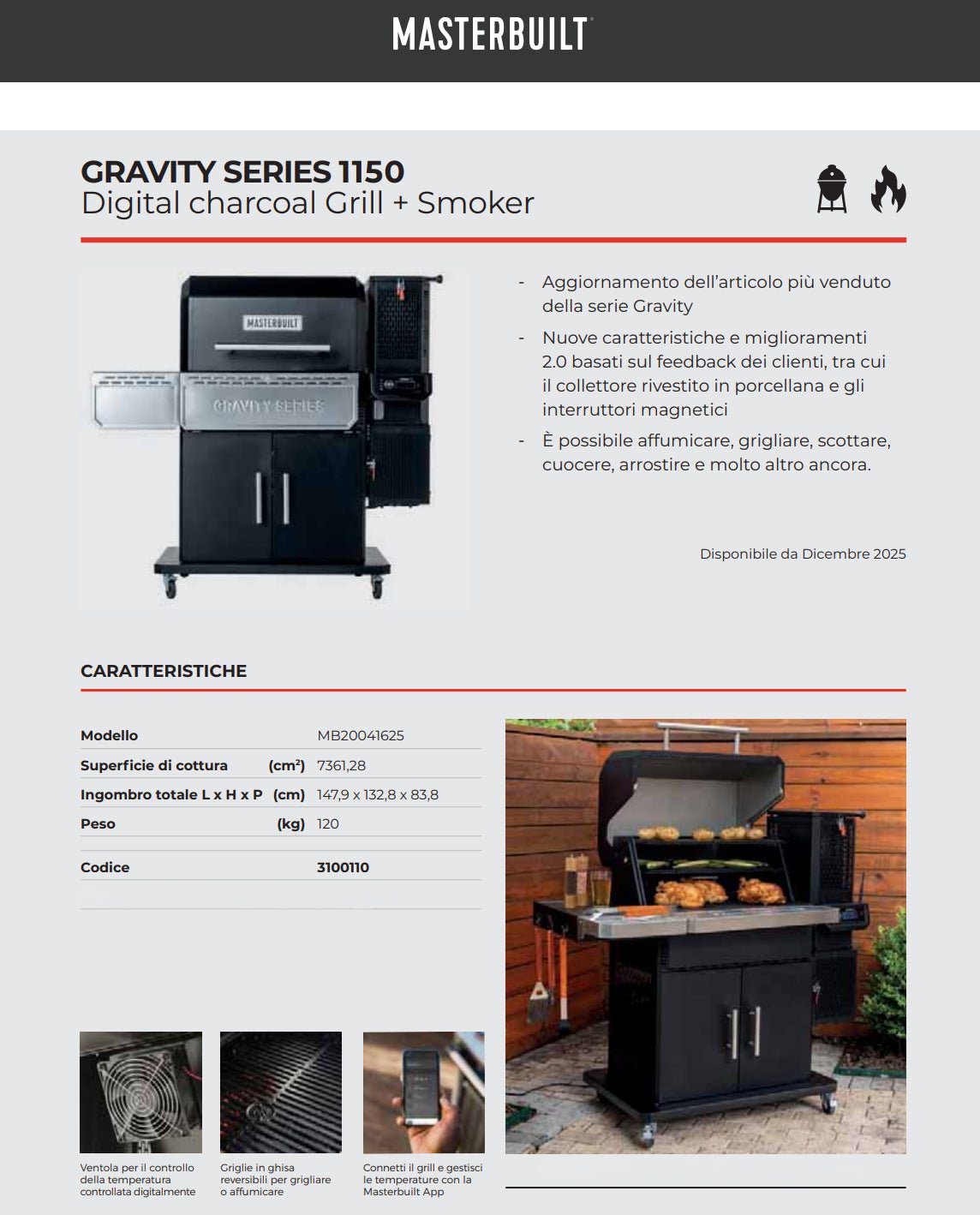 Barbecue e affumicatore a carbone digitale Gravity 1150 Masterbuilt - Outdoor Privé