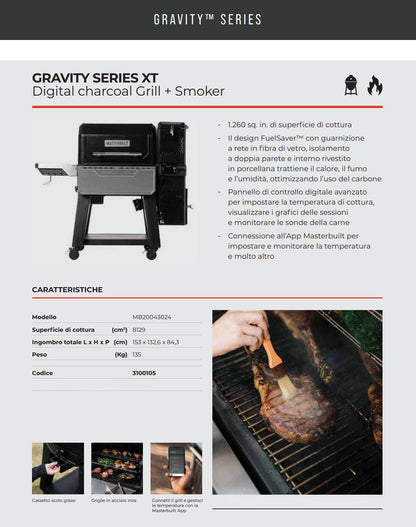 Barbecue e affumicatore a carbone digitale Gravity XT Masterbuilt - Outdoor Privé
