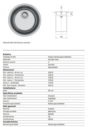 Lavello Rotondo RAX 610 - 38 Inox satinato Napoleon - Outdoor Privé