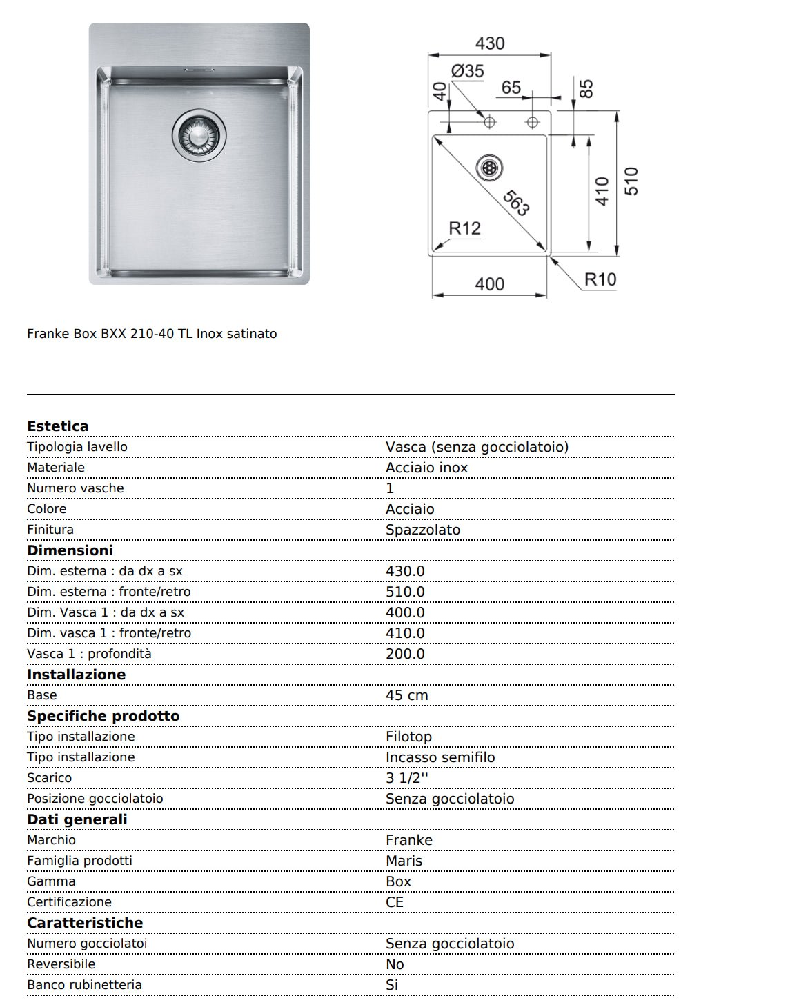 Lavello BOX BBX 210 Inox satinato Napoleon - Outdoor Privé