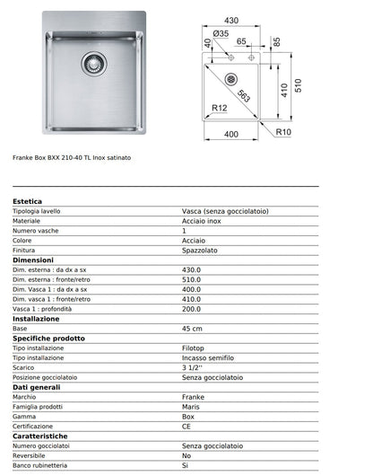 Lavello BOX BBX 210 Inox satinato Napoleon - Outdoor Privé