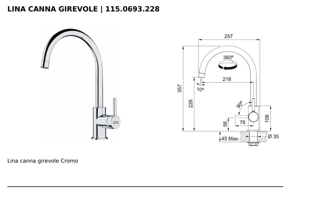 Miscelatore Lina Cromo Girevole Napoleon - Outdoor Privé