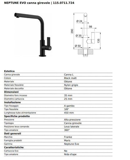 Miscelatore NEPTUNE BLACK GIREVOLE NAPOLEON - Outdoor Privé