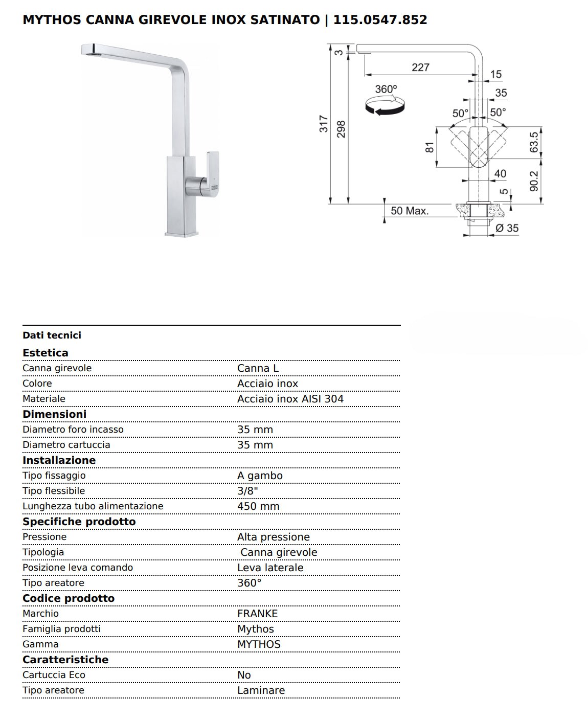MISCELATORE MYTHOS SATINATO NAPOLEON - Outdoor Privé