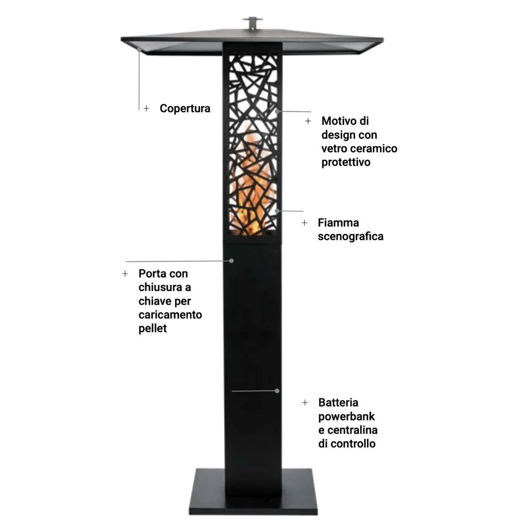 Riscaldatore a pellet Flamec Novio – fungo con vetro ceramico - Outdoor Privé