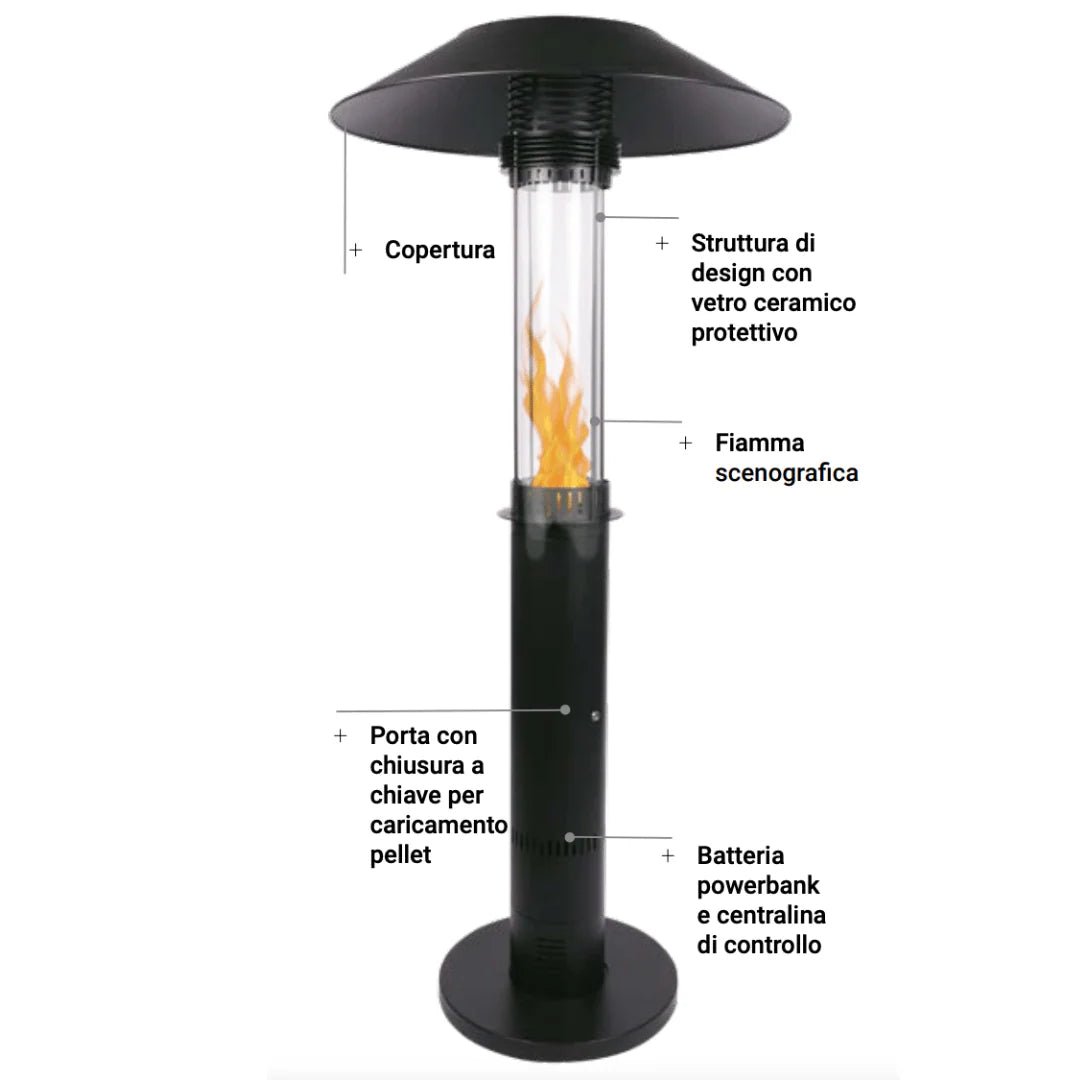 Fungo riscaldante a pellet Flamec Romolo | vetro ceramico - Outdoor Privé