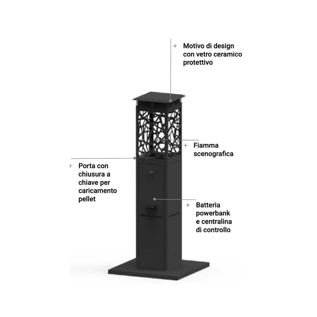 Riscaldatore a pellet Flamec Virgilio - fiamma 360° - Outdoor Privé