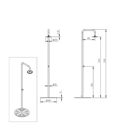 Doccia esterna Sined Simius Inox – 230 cm, acciaio AISI 316L, solo acqua fredda - Outdoor Privé