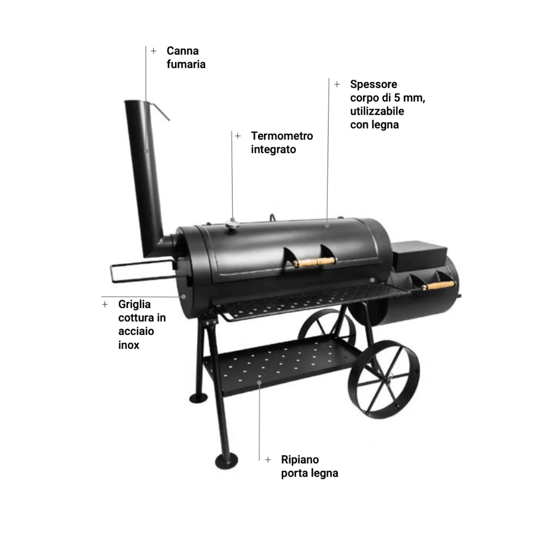 Barbecue a legna e carbone con affumicatore Flamec Tiberio - Outdoor Privé