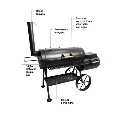 Barbecue a legna e carbone con affumicatore Flamec Tiberio - Outdoor Privé