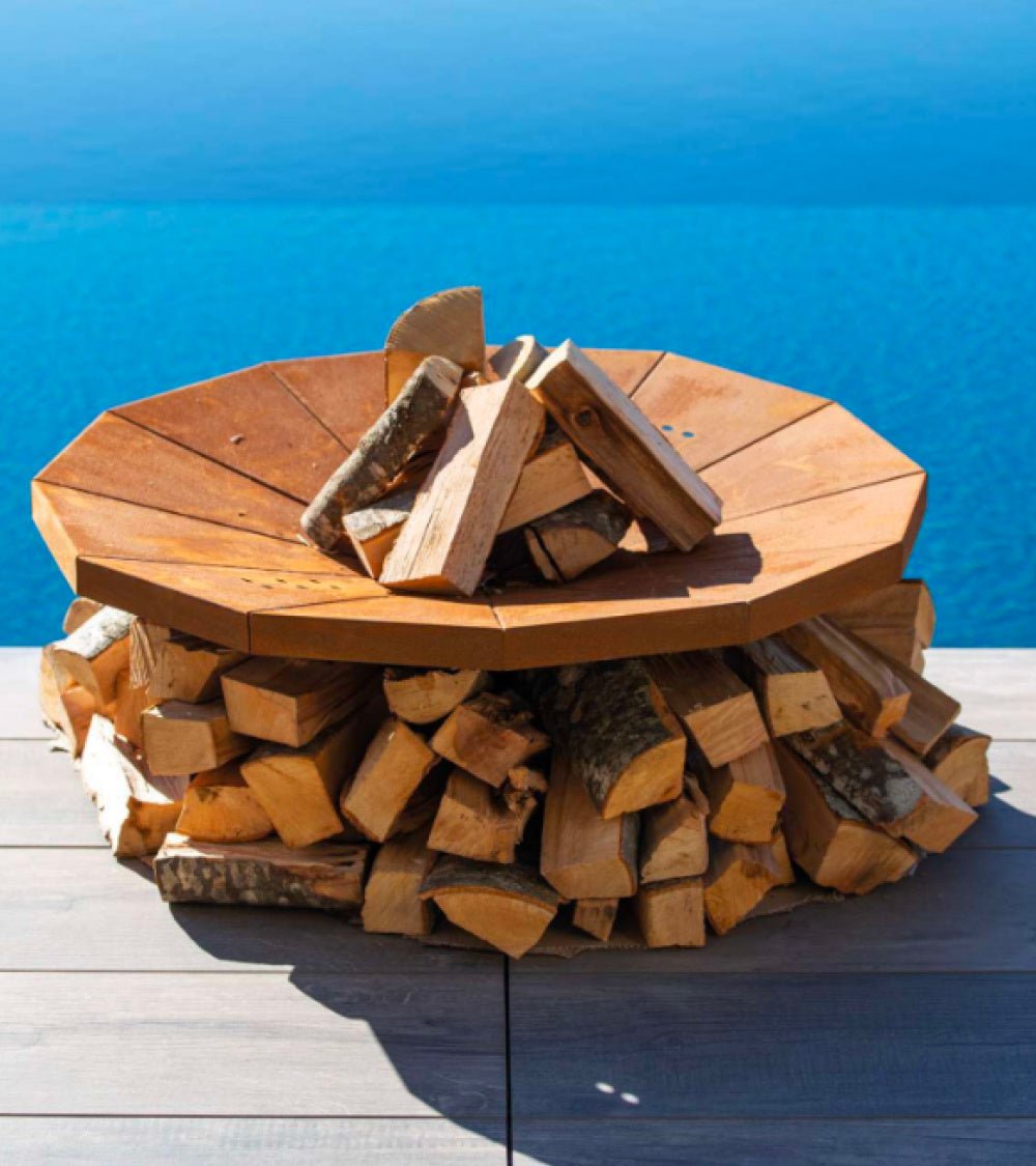 Braciere Modularte Fabia – Design geometrico in acciaio corten, Ø 100/130 cm - Outdoor Privé