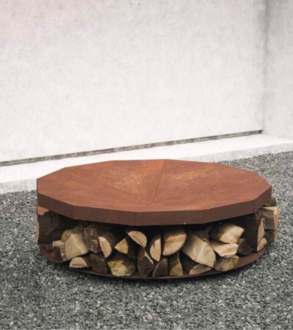 Braciere Modularte Fabia – Design geometrico in acciaio corten, Ø 100/130 cm - Outdoor Privé