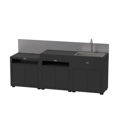 Cucina in linea nera 3 elementi finitura top acciaio nero Le Marquier - Outdoor Privé