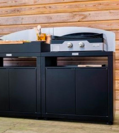 Cucina in linea nera 2 elementi finitura top acciaio nero Le Marquier - Outdoor Privé