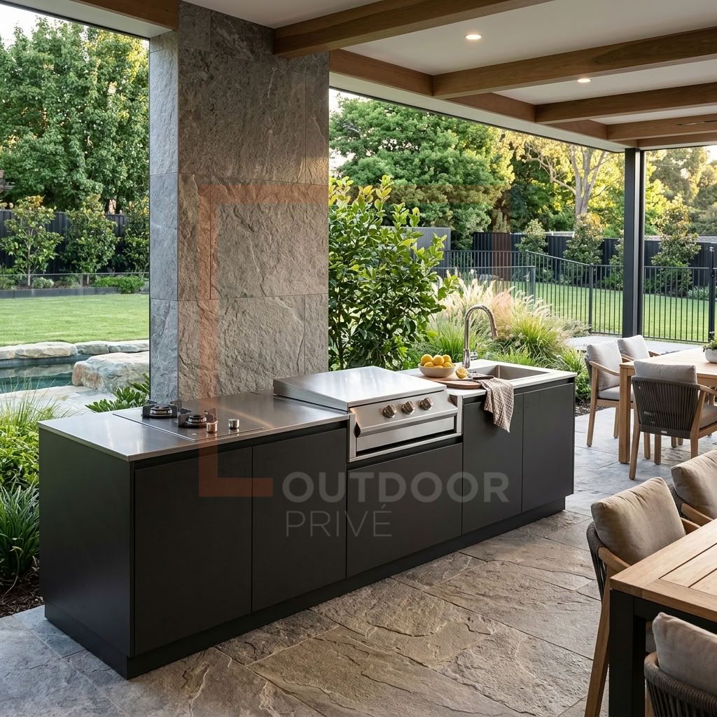 Cucina da esterno Flaminia Urbino 220 – barbecue, fornello 2 fuochi e lavello - Outdoor Privé