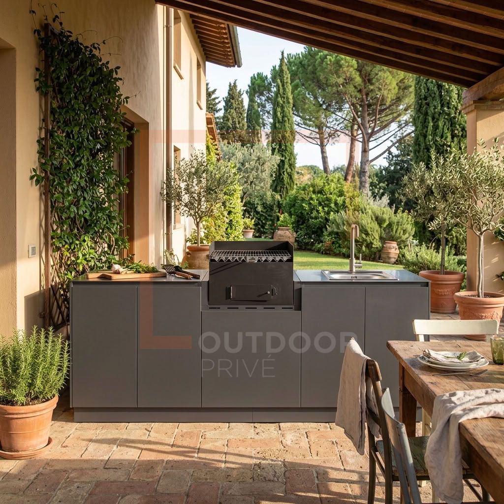 Cucina Urbino 220 da Esterno Flaminia – Monoblocco con Barbecue a Carbone 220 cm - Outdoor Privé