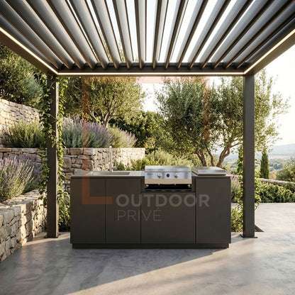 Cucina da esterno Flaminia Roma 180 Manganese – barbecue elettrico, induzione e lavello