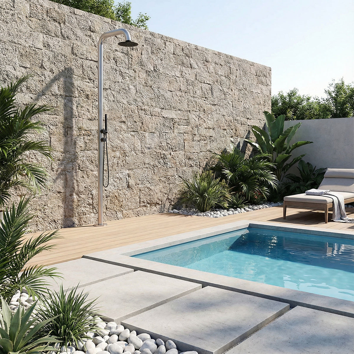 Doccia da esterno SINED Pula Duo – inox 316L con doccino - Outdoor Privé