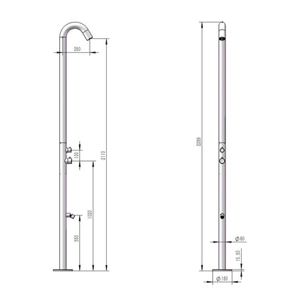 Doccia esterna Sined Quartu Bianca – acciaio inox 316L bianco opaco, miscelatore caldo/freddo e lavapiedi - Outdoor Privé