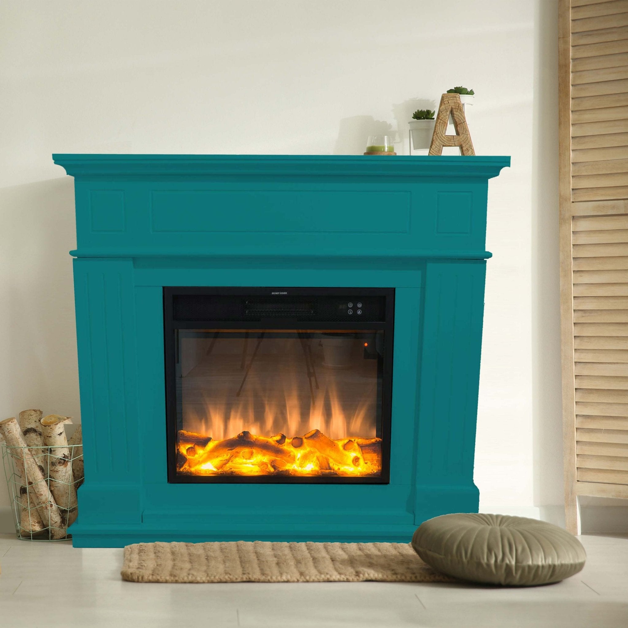 Caminetto elettrico FUEGO Alberto Turquesa – 1500W turchese, fiamma LED, telecomando - Outdoor Privé