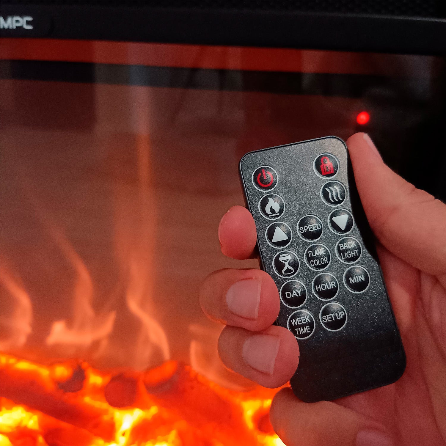 Caminetto elettrico FUEGO Alberto Turquesa – 1500W turchese, fiamma LED, telecomando - Outdoor Privé