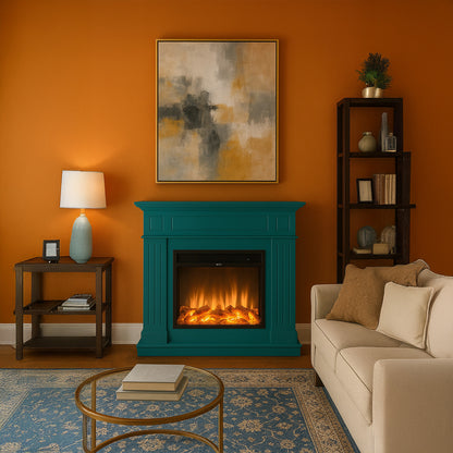 Caminetto elettrico FUEGO Alberto Turquesa – 1500W turchese, fiamma LED, telecomando - Outdoor Privé