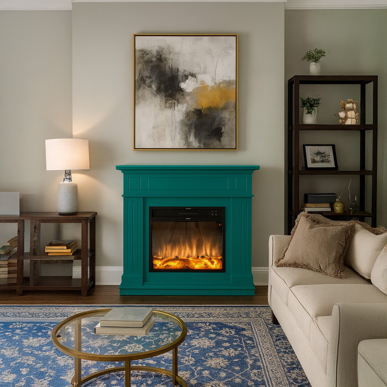 Caminetto elettrico FUEGO Alberto Turquesa – 1500W turchese, fiamma LED, telecomando - Outdoor Privé