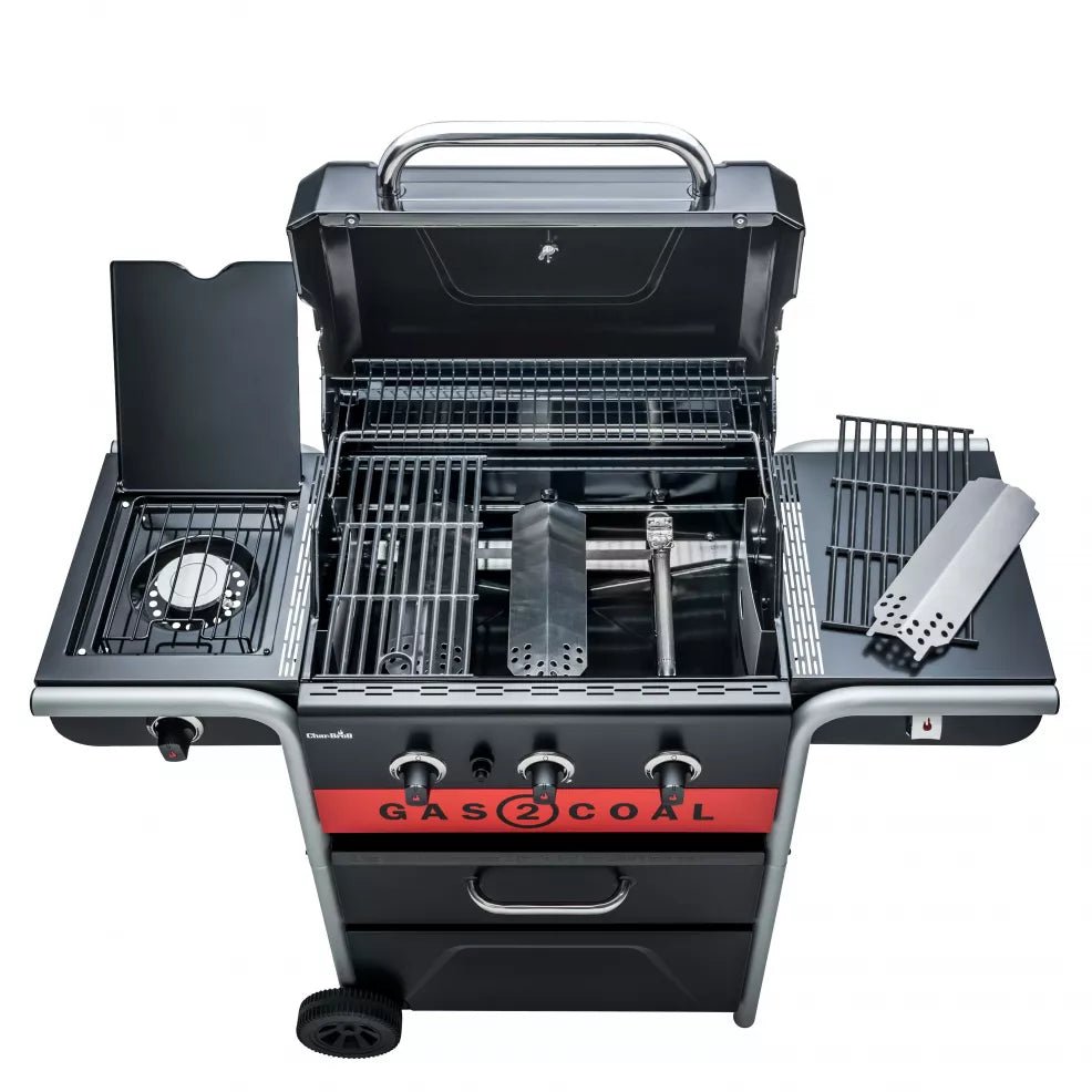 Barbecue ibrido Char-Broil Gas2Coal 3+1 – gas e carbonella con fornello laterale - Outdoor Privé
