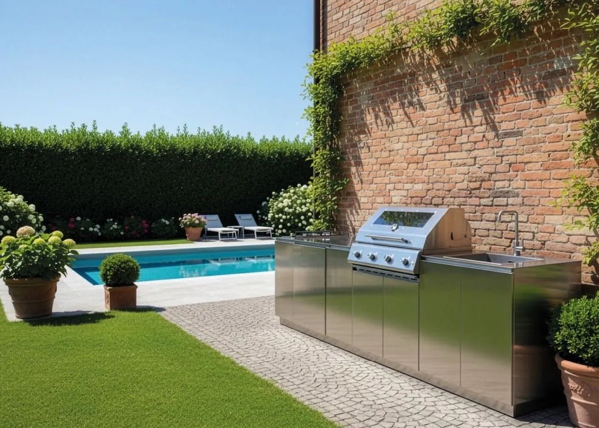 Cucina da Esterno completa Flaminia Roma 300 Inox – Barbecue 4 fuochi a Gas - Outdoor Privé
