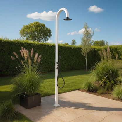 Doccia esterna Sined Luna Alu D Bianca – alluminio, soffione inox e doccino mobile - Outdoor Privé