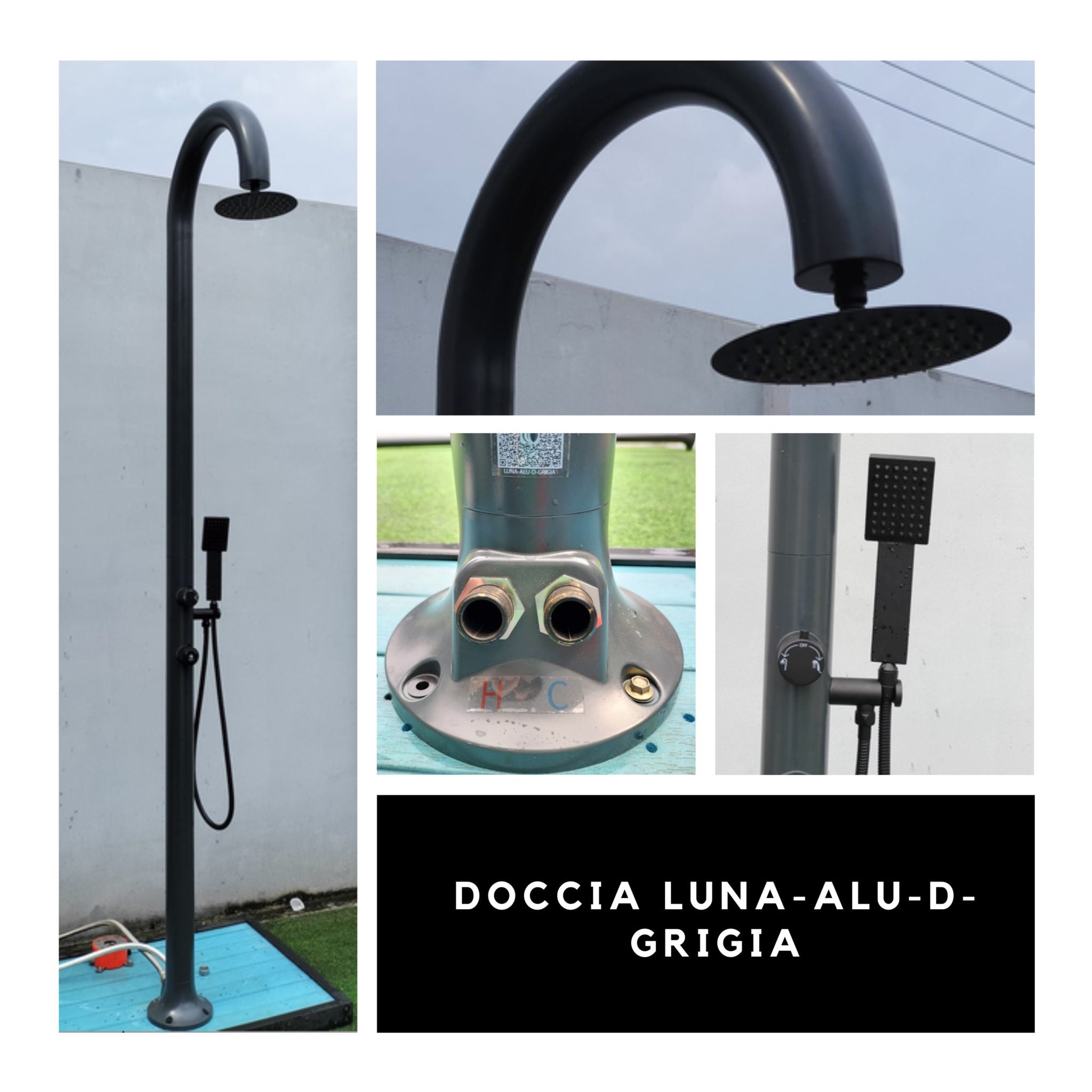 Doccia esterna Sined Luna Alu D Grigia – alluminio con doccino e doppio attacco - Outdoor Privé