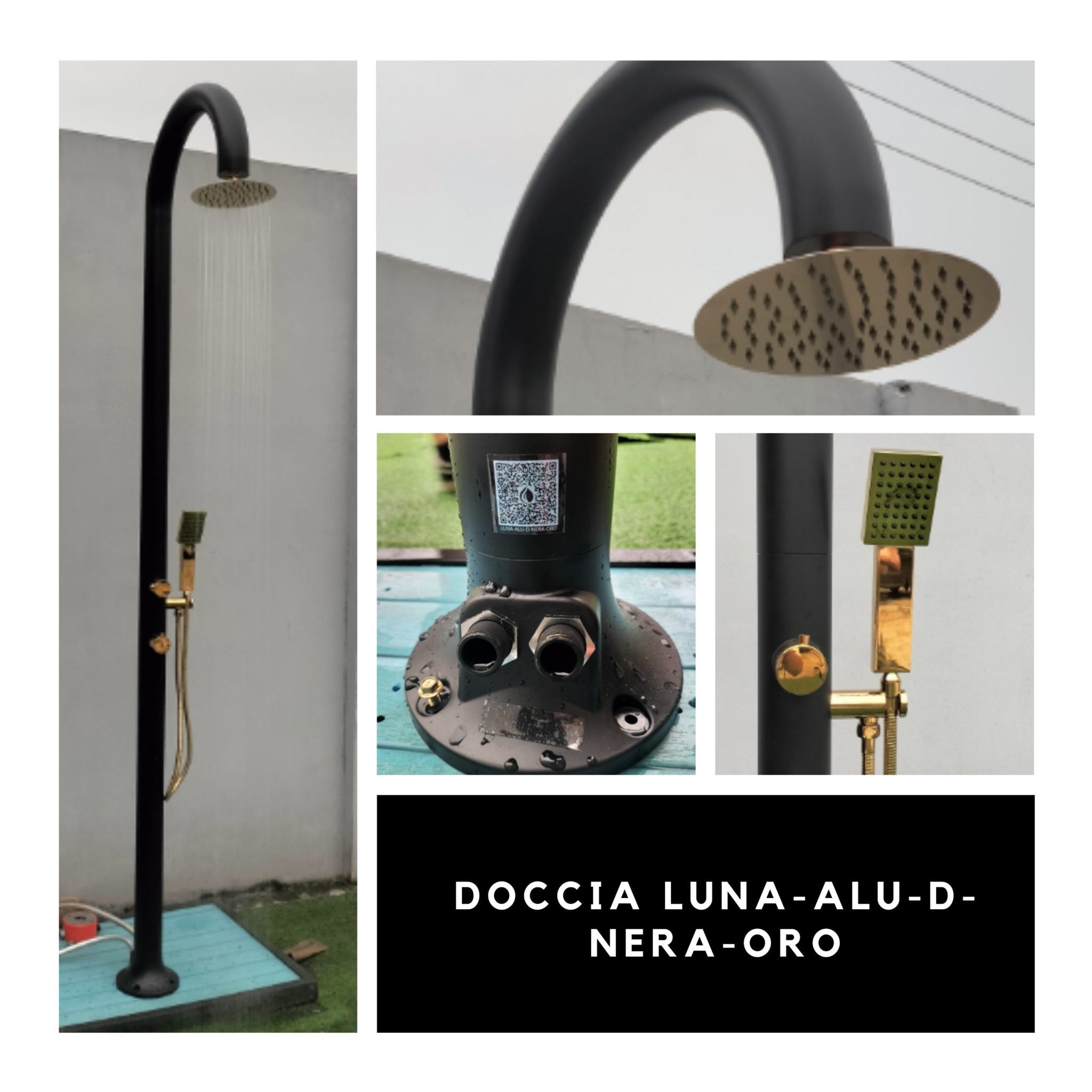 Doccia esterna Sined Luna Alu D Nera Oro – design nero - oro, doppio attacco e doccino - Outdoor Privé