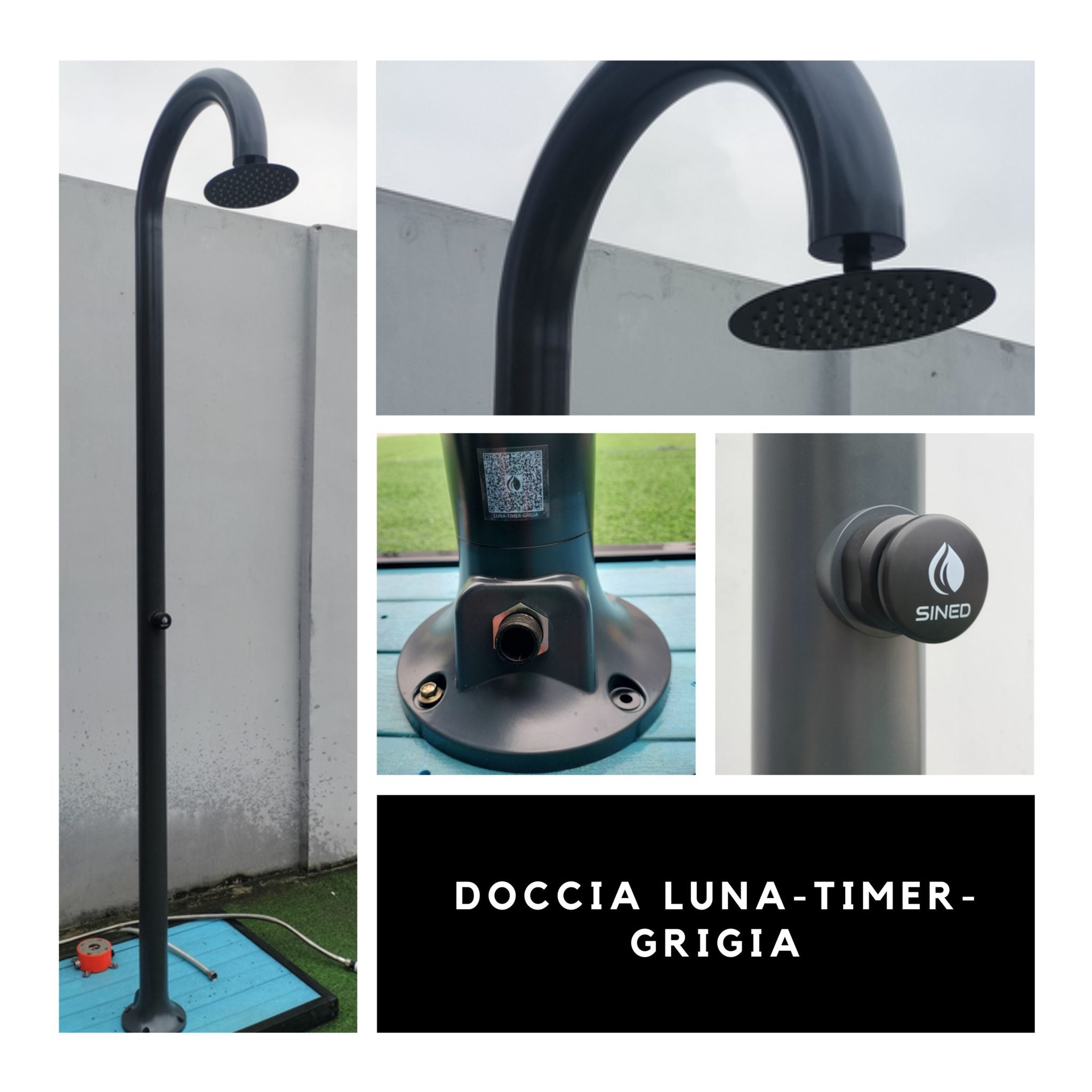 Doccia temporizzata Sined Luna Timer Grigia – alluminio grigio con temporizzatore e doppio attacco - Outdoor Privé