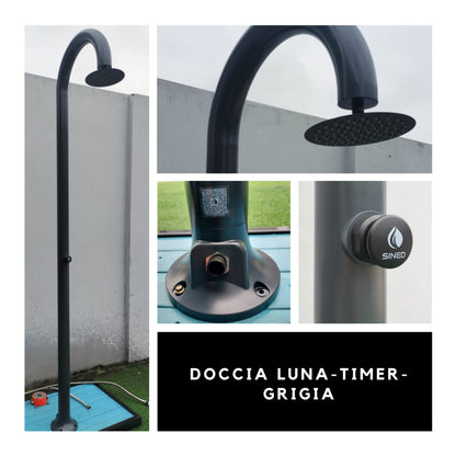 Doccia temporizzata Sined Luna Timer Grigia – alluminio grigio con temporizzatore e doppio attacco - Outdoor Privé