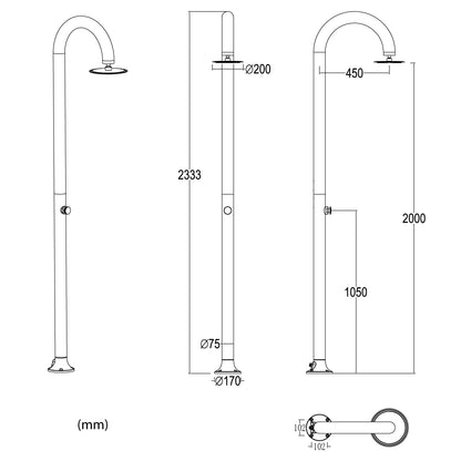 Doccia temporizzata Sined Luna Timer Grigia – alluminio grigio con temporizzatore e doppio attacco - Outdoor Privé