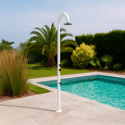 Doccia temporizzata Sined Luna Timer P Bianca – alluminio bianco con lavapiedi e timer - Outdoor Privé