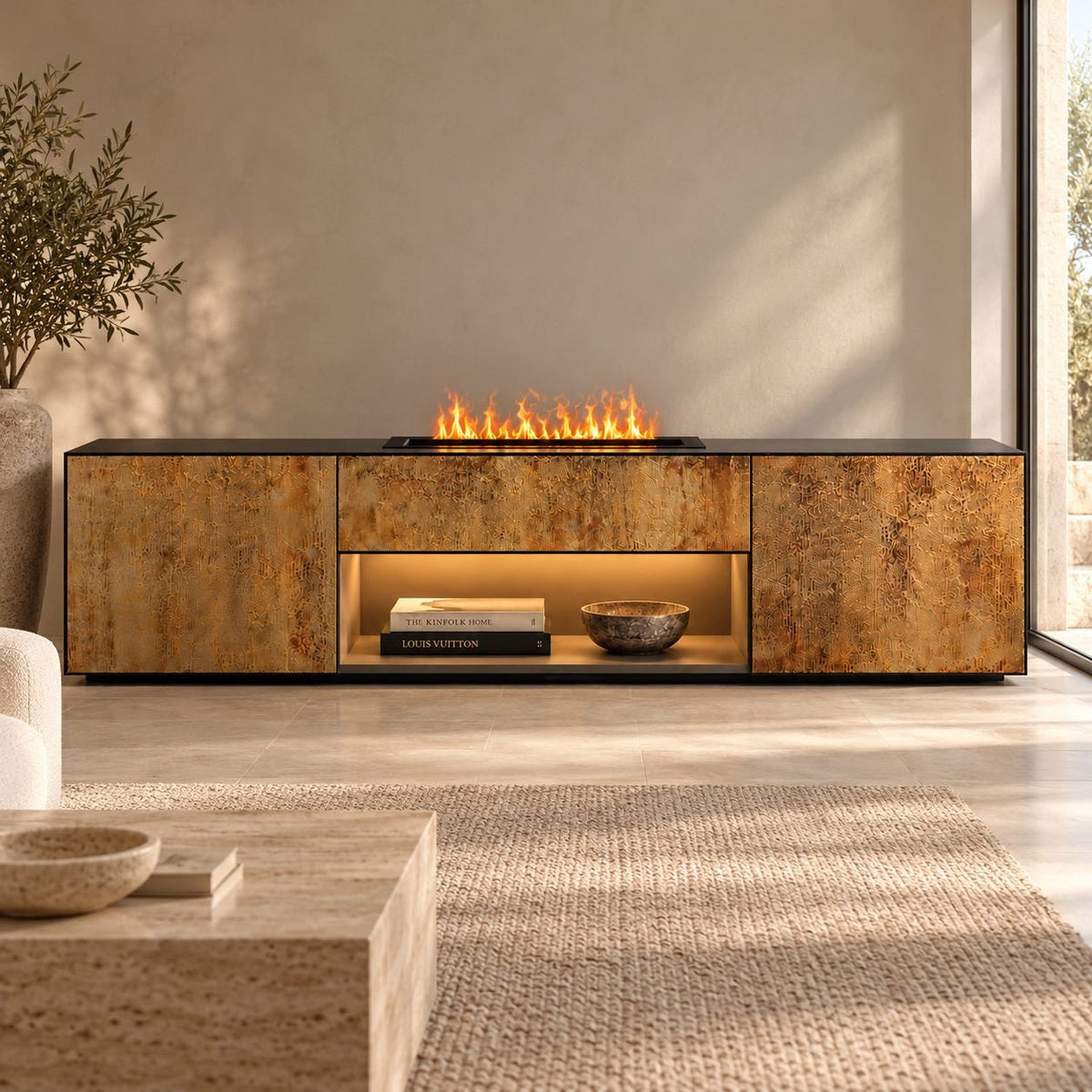 Mobile con camino SINED Caldaro 50 – vetro fuso Oro - Outdoor Privé