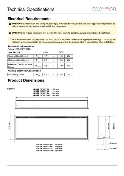 Caminetto elettrico MaisonFire Ignite Evolve 50/60/74/100 – incasso frontale - Outdoor Privé