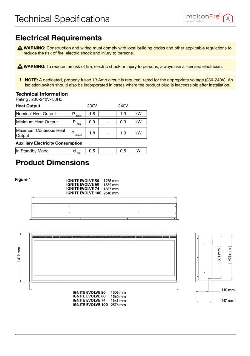 Caminetto elettrico MaisonFire Ignite Evolve 50/60/74/100 – incasso frontale - Outdoor Privé