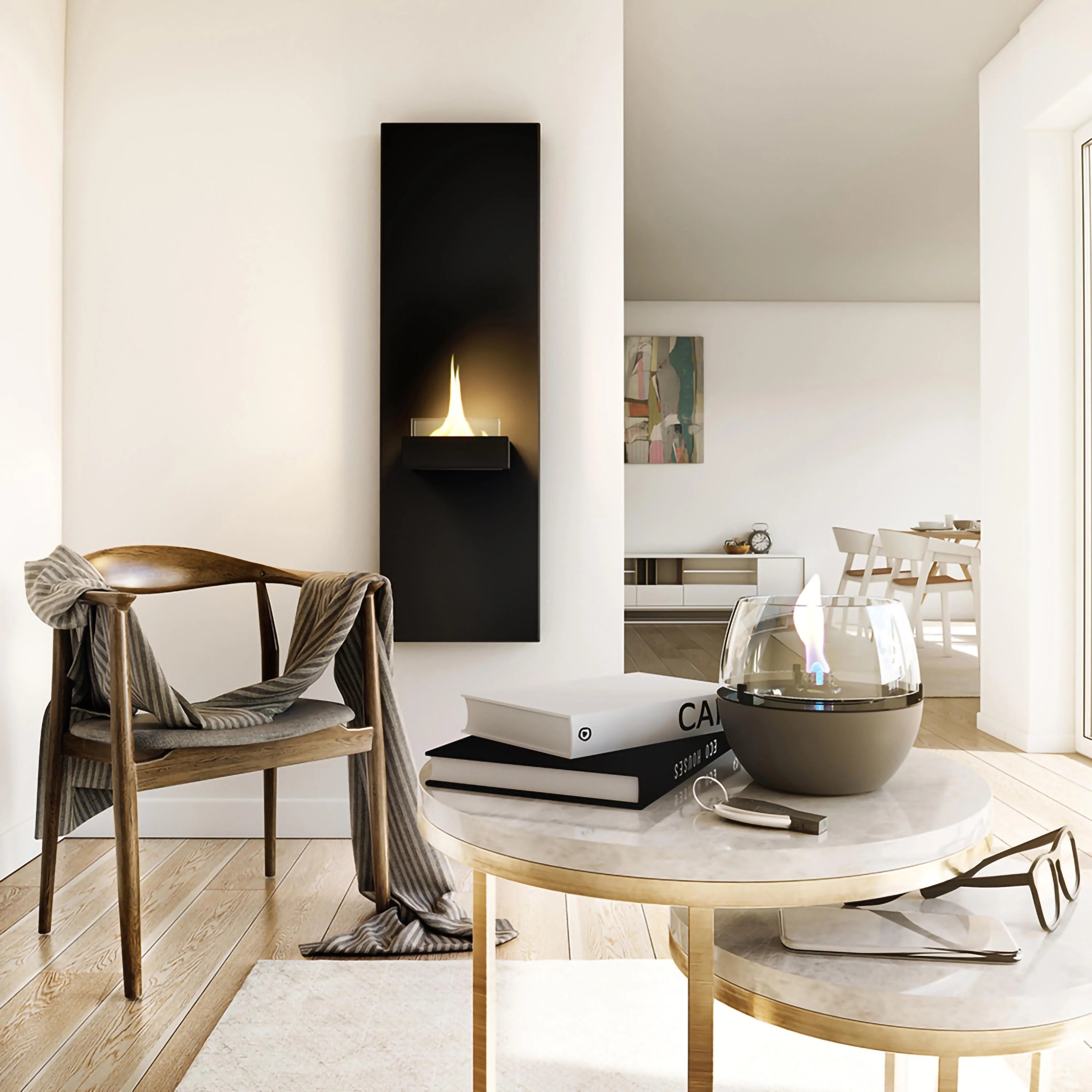 Caminetto da parete Tenderflame Alto 90 Black – design verticale, 1100W - Outdoor Privé