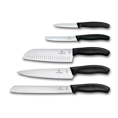 Ceppo da cassetto 5 coltelli Victorinox Swiss Classic neri in faggio - Outdoor Privé