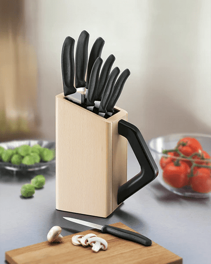 Ceppo 8 Coltelli Victorinox Swiss Classic Neri in Faggio - Outdoor Privé